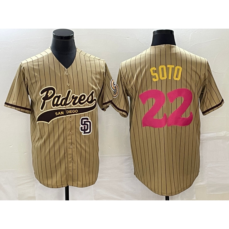 San Diego Padres #22 Juan Soto Tan Jereymy Pinstripe 2023 City Connect Cool Base Stitched Jersey 2