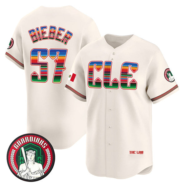 Cleveland Guardians #57 Shane Bieber Cream Jereymy Mexico Vapor Premier Limited Stitched Jersey