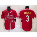 Philadelphia Phillies #3 Bryce Harper Number Red Jereymy Cool Base Stitched Jerseys