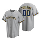 Custom Milwaukee Brewers Gray Jereymy Stitched Cool Base Road Jersey