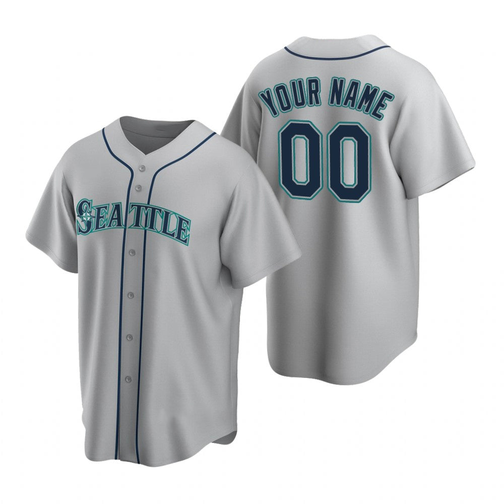 Custom Seattle Mariners Gray Jereymy Stitched Cool Base Road Jersey