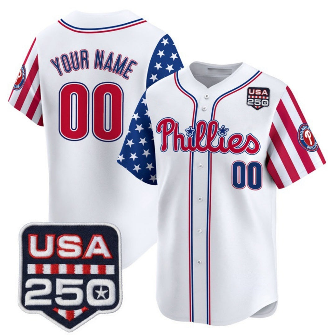 Custom Philadelphia Phillies America 250 Edition Vapor Premier Limited White Jereymy Stitched Jerseys-1