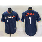 Houston Astros #1 Carlos Correa Navy Jereymy 2025 City Connect With Texas Patch Limited Stitched Jersey