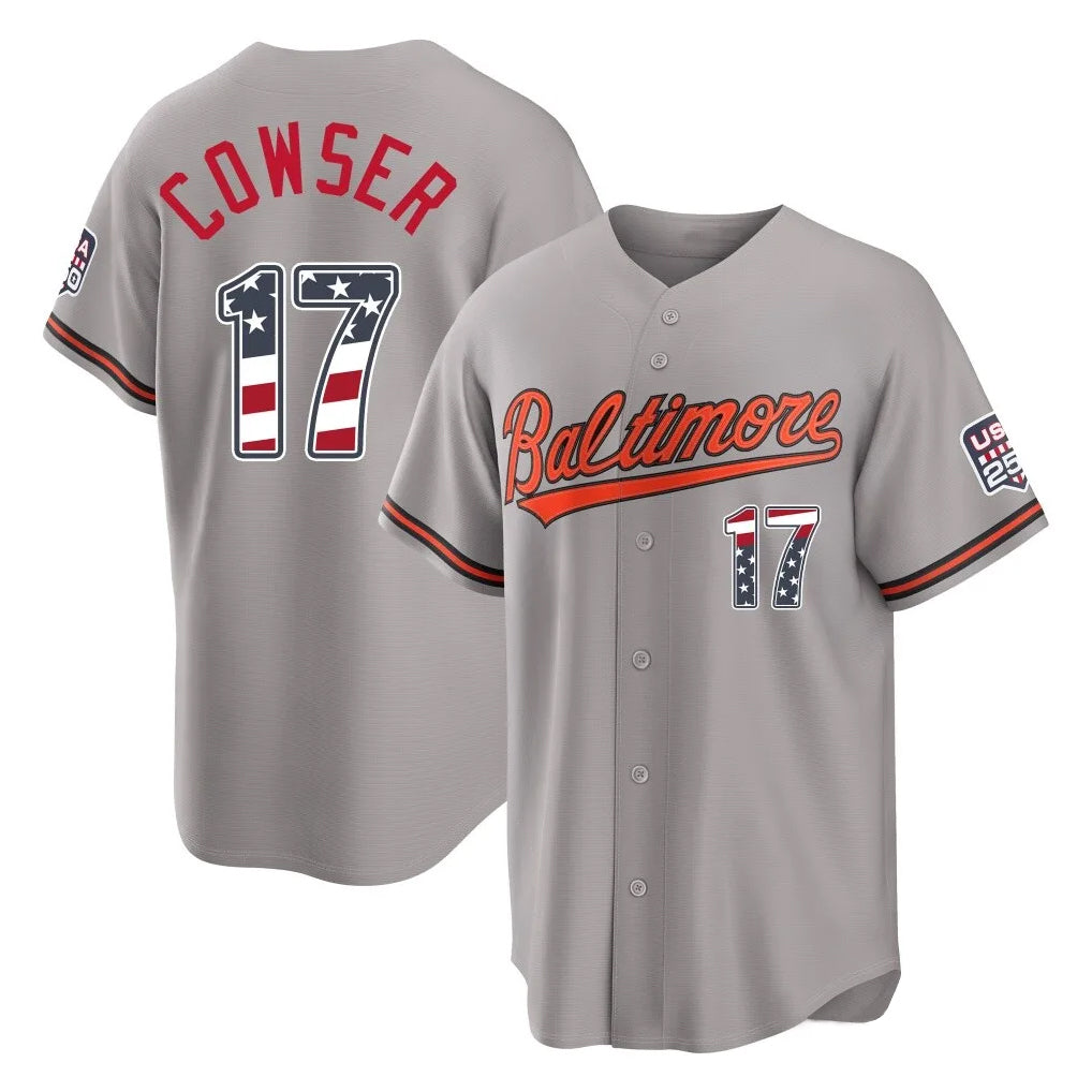 Baltimore Orioles #17 Colton Cowser Player Gray Jereymy USA 250 Fourth of July Home Game Stitched Jerseys