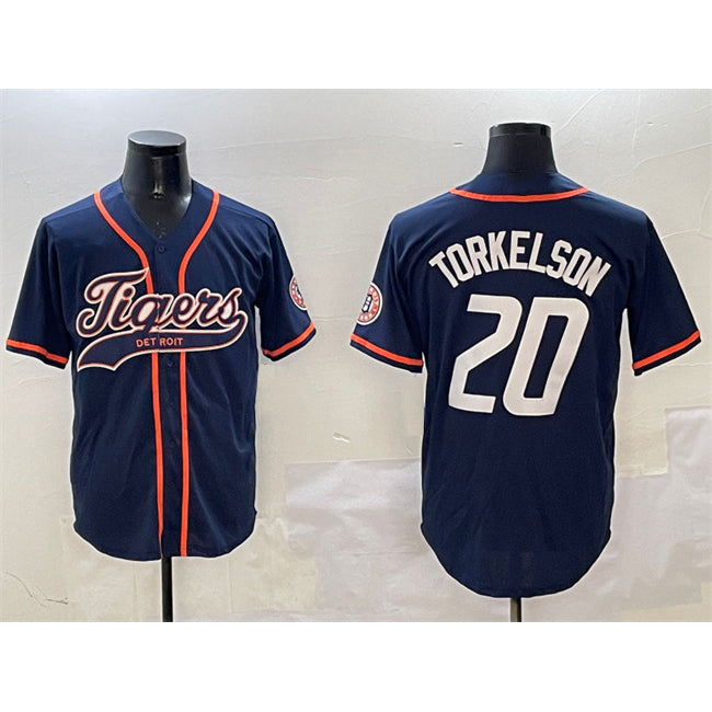 Detroit Tigers #20 Spencer Torkelson Navy Jereymy With Patch Cool Base Stitched Jersey
