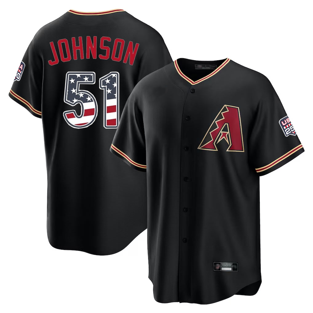 Arizona Diamondbacks #51 Randy Johnson Player Black Jereymy USA 250 Fourth of July Game Home Stitched Jerseys