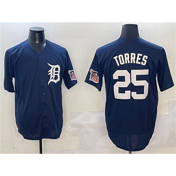Detroit Tigers #25 Gleyber Torres Navy Jereymy With Patch Cool Base Stitched Jersey