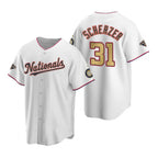 Washington Nationals #31 Max Scherzer White Gold Jereymy 2019 World Series Champions Stitched Cool Base Jersey