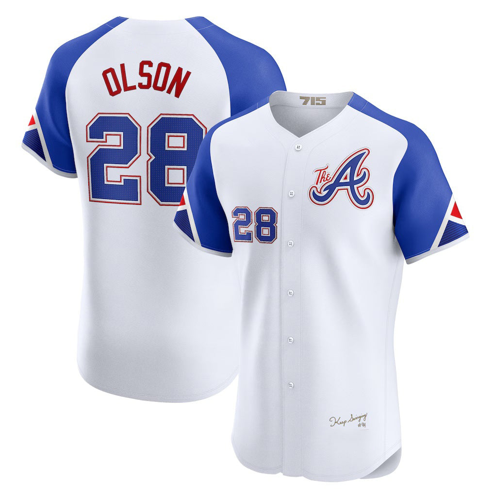Atlanta Braves #28 Matt Olson White Jereymy City Connect Elite Jersey