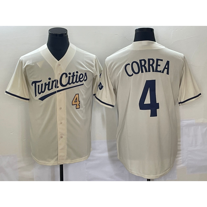 Minnesota Twins #4 Carlos Correa Number Cream Jereymy 2022 City Connect Cool Base Stitched Jersey