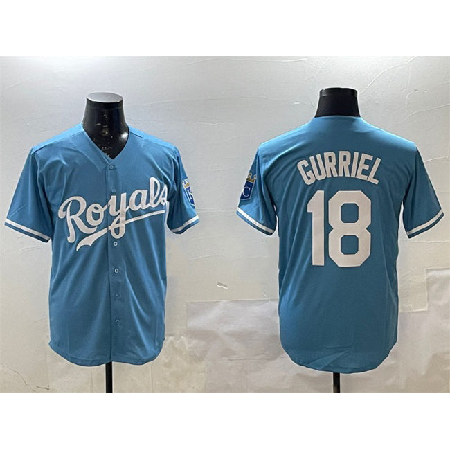 Kansas City Royals #18 Yuli Gurriel Blue Jereymy Cool Base Stitched Jersey