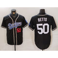 Los Angeles Dodgers #50 Mookie Betts Number Black Jereymy White Cool Base Stitched Jersey 2
