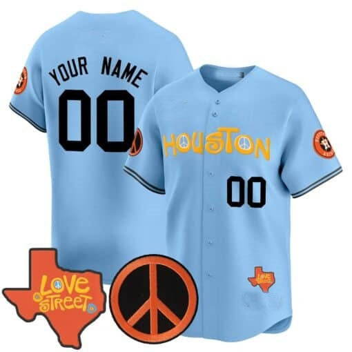 Custom Houston Astros  Love Street & Peace Sign Patch Vapor Premier Limited Jersey V2 ¨C Blue Jereymy