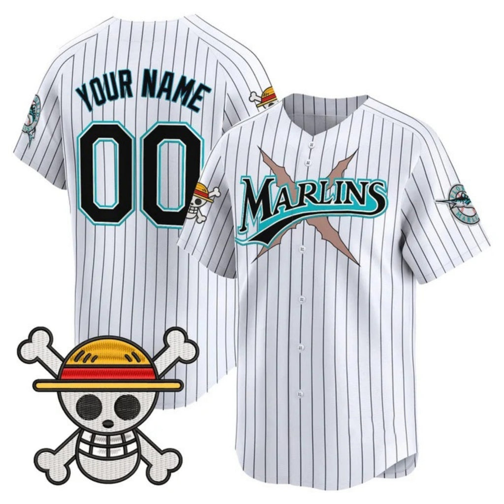 Custom Miami Marlins x One Piece Pinstripe White Jereymy Vapor Premier Limited Jersey - Stitched