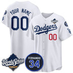 Custom Los Angeles Dodgers ACTIVE PLAYER White Jereymy 2025 World Series With No. 34 Patch Limited Stitched Jersey