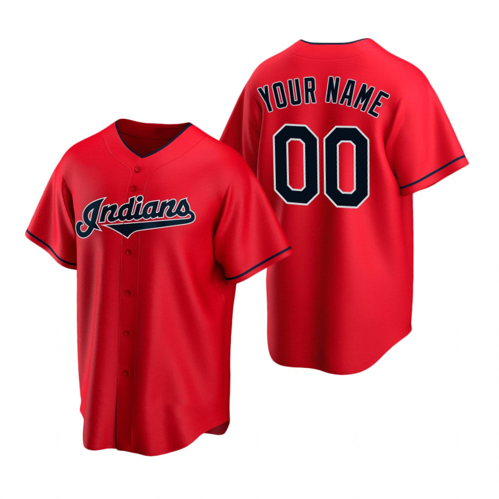 Custom Cleveland Indians Red Jereymy Stitched Cool Base Jersey