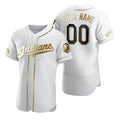 Custom Cleveland Indians White Jereymy Stitched Flex Base Golden Edition Jersey
