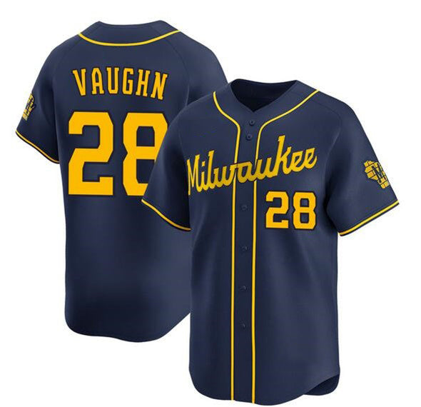 Milwaukee Brewers #28 Andrew Vaughn Navy Jereymy Alternate Limited Stitched Jersey
