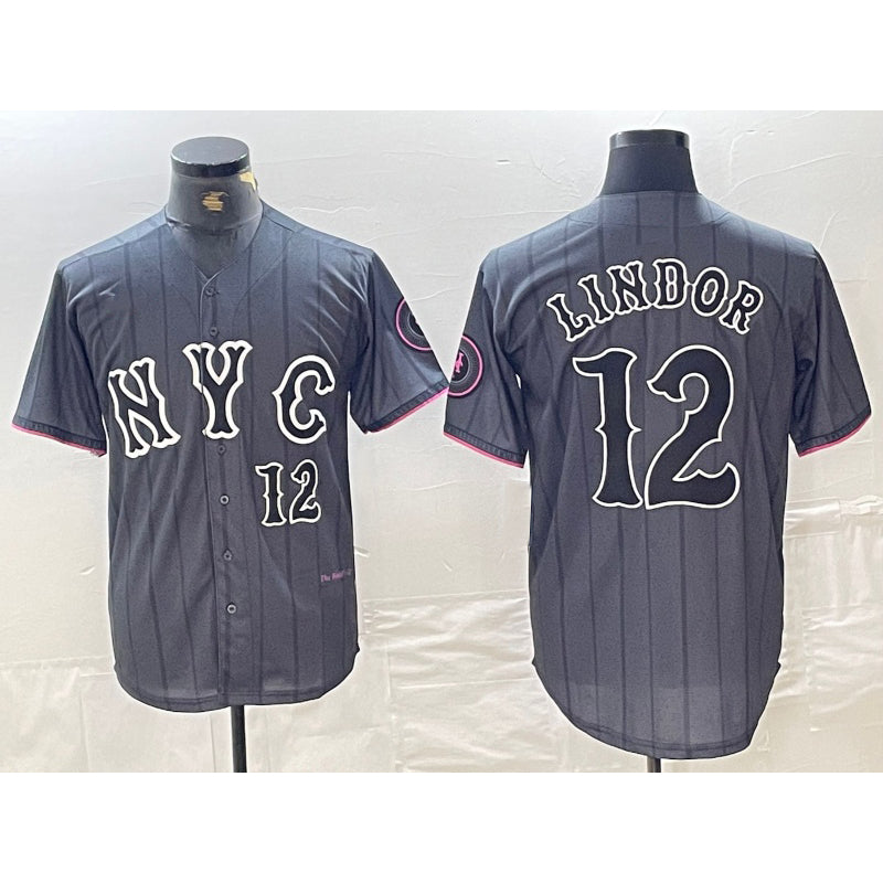 New York Mets #12 Francisco Lindor Number Grey Jereymy 2024 City Connect Cool Base Stitched Jersey 2