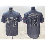 New York Mets #12 Francisco Lindor Number Grey Jereymy 2024 City Connect Cool Base Stitched Jersey 2