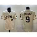 Milwaukee Brewers #9 Bob Uecker Cream Jereymy With Home Patch Limited Stitched Baseball Jersey