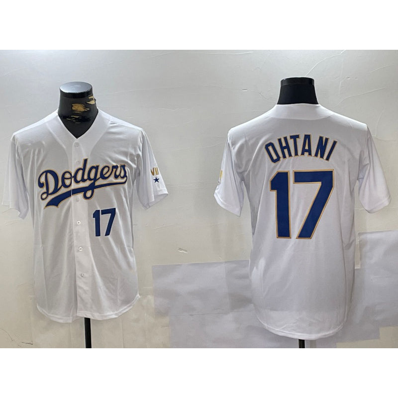 Los Angeles Dodgers #17 Shohei Ohtani Number White Gold Jereymy Championship Stitched Cool Base Jerseys