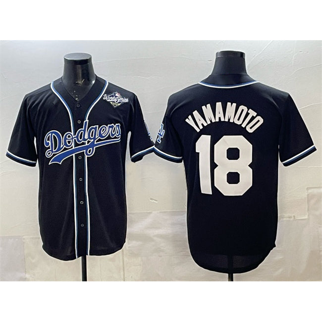 Los Angeles Dodgers #18 Yoshinobu Yamamoto Black Jereymy 2025 World Series Cool Base Stitched Jersey