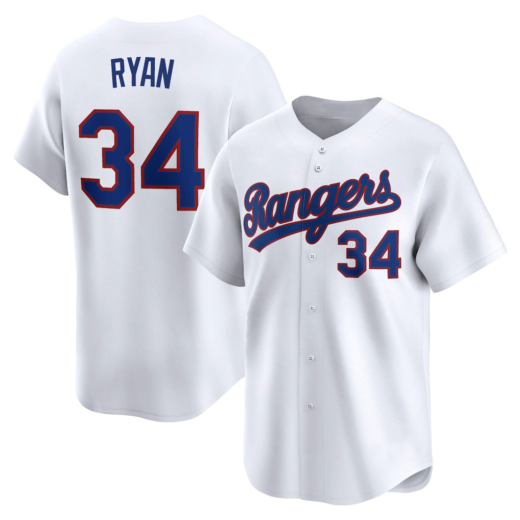 Texas Rangers #34 Nolan Ryan White Jereymy Throwback Cooperstown Collection Limited Jersey
