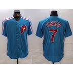 Philadelphia Phillies #7 Trea Turner Blue Jereymy Cooperstown Throwback Cool Base Jersey