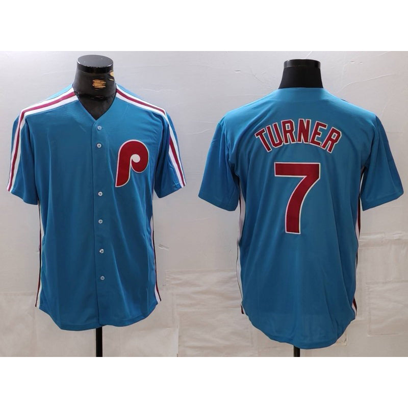 Philadelphia Phillies #7 Trea Turner Blue Jereymy Cooperstown Throwback Cool Base Jersey