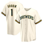 Milwaukee Brewers #1 Groom White Jereymy Home Replica Jersey