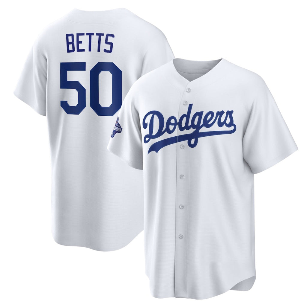 Los Angeles Dodgers #50 Mookie Betts White Jereymy 2025 World Series Champions Home Cool Base Stitched Jersey