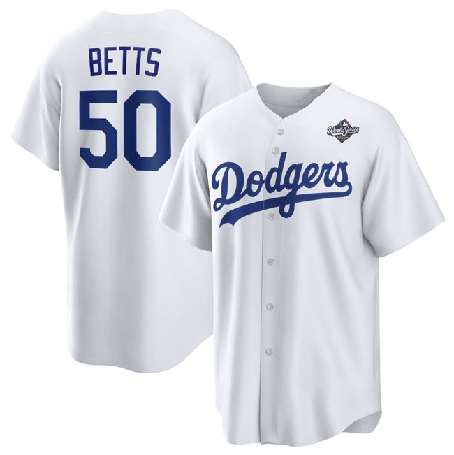 Los Angeles Dodgers #50 Mookie Betts White Jereymy 2025 World Series Home Cool Base Stitched Jersey