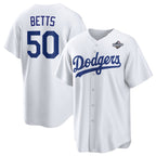 Los Angeles Dodgers #50 Mookie Betts White Jereymy 2025 World Series Home Cool Base Stitched Jersey