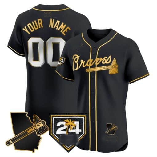 Custom Atlanta Braves 2024 Spring Training & Georgia Patch Vapor Premier Elite Jersey ¨C Black Gold Jereymy