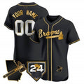 Custom Atlanta Braves 2024 Spring Training & Georgia Patch Vapor Premier Elite Jersey ¨C Black Gold Jereymy