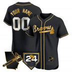 Custom Atlanta Braves 2024 Spring Training & Georgia Patch Vapor Premier Elite Jersey ¨C Black Gold Jereymy