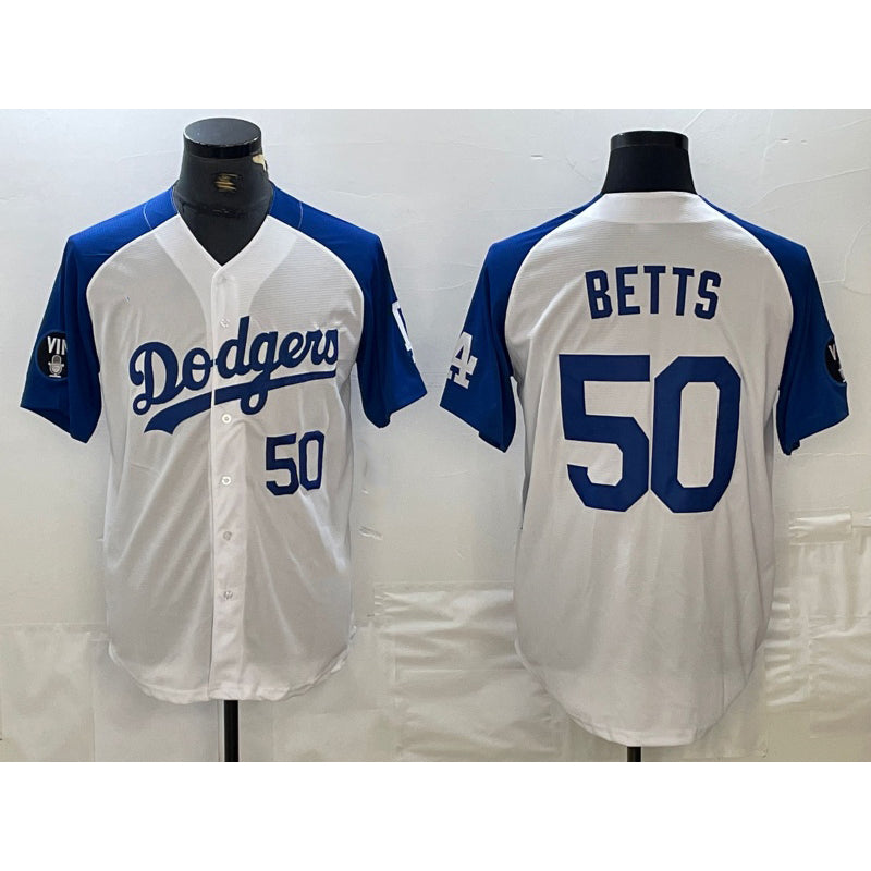 Los Angeles Dodgers #50 Mookie Betts Number White Blue Jereymy Fashion Stitched Cool Base Limited Jersey 2