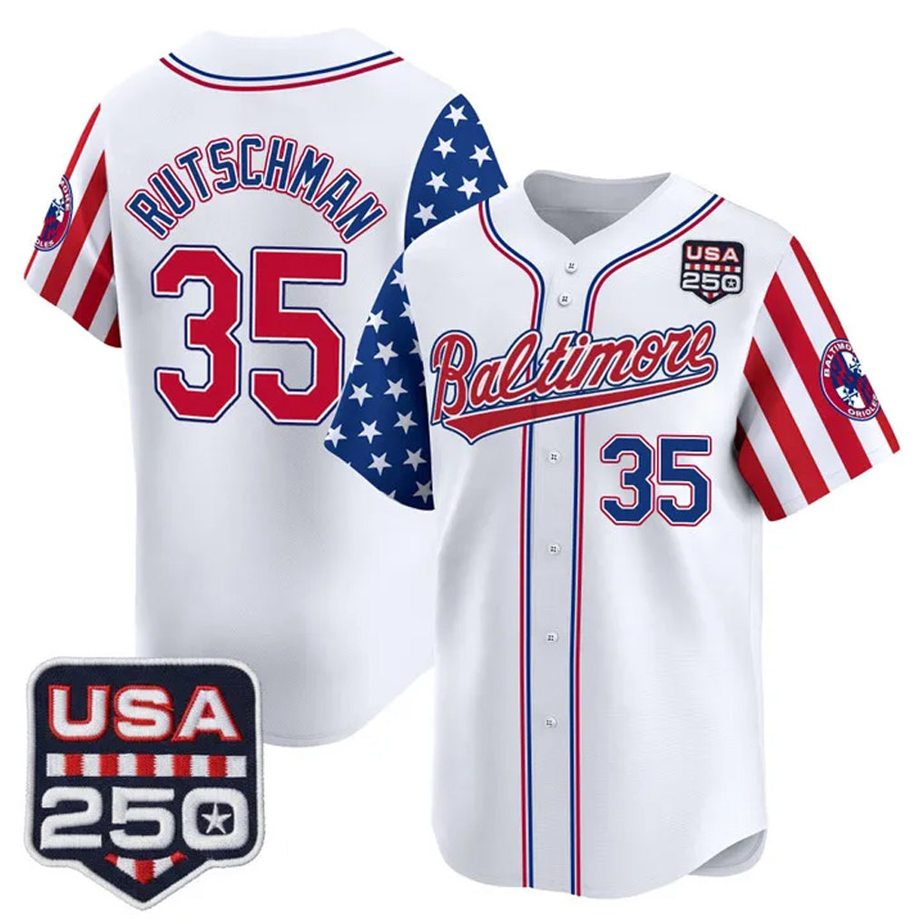 Baltimore Orioles #35 Adley Rutschman Player White Jereymy USA 250 Independence Day Vapor Premier Limited Home Game Stitched Jerseys