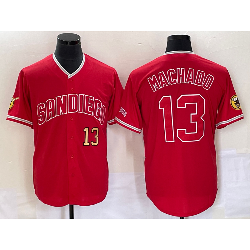 San Diego Padres #13 Manny Machado Number Red Jereymy NEW 2023 Cool Base Stitched Jersey