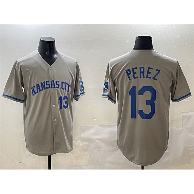 Kansas City Royals #13 Salvador Perez Gray Jereymy 2024 Away Limited Stitched Jersey