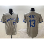 Kansas City Royals #13 Salvador Perez Gray Jereymy 2024 Away Limited Stitched Jersey