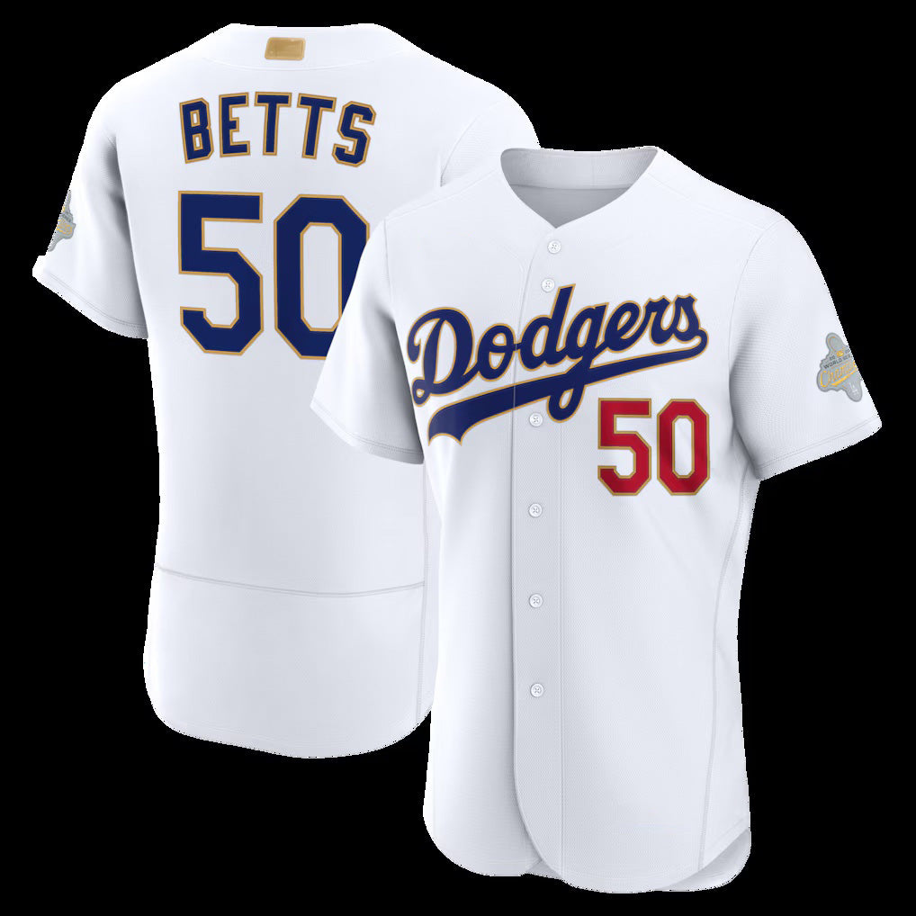 Los Angeles Dodgers #50 Mookie Betts White Jereymy 2026 Gold Collection Authentic Jersey
