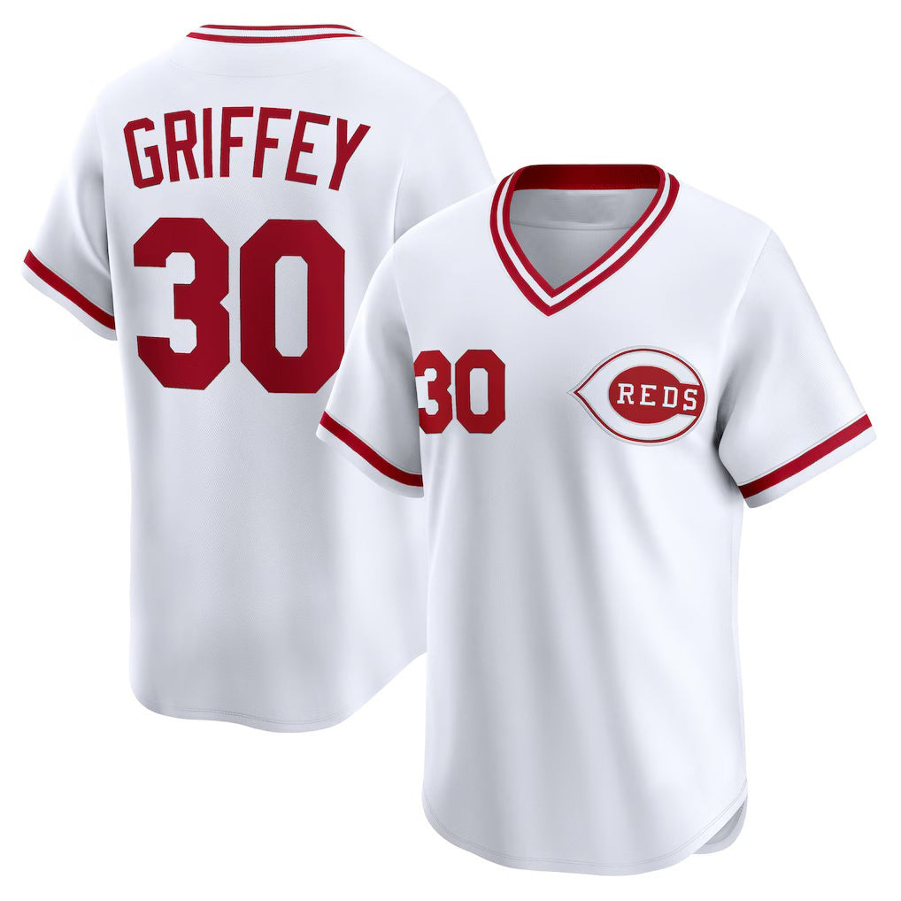 Cincinnati Reds #30 Ken Griffey White Jereymy Throwback Cooperstown Collection Limited Jersey