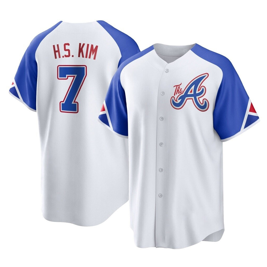 Atlanta Braves #7 Ha-Seong Kim Player White Jereymy City Connect Home Game Stitched Jerseys