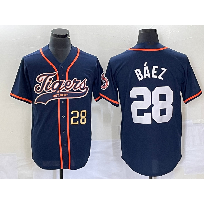Detroit Tigers #28 Javier Baez Number Navy Blue Jereymy Cool Base Stitched Jersey