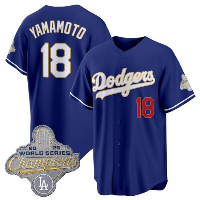 Los Angeles Dodgers #18 Yoshinobu Yamamoto Royal Jereymy 2026 Alternate Gold Collection Stadium Stitched Jersey