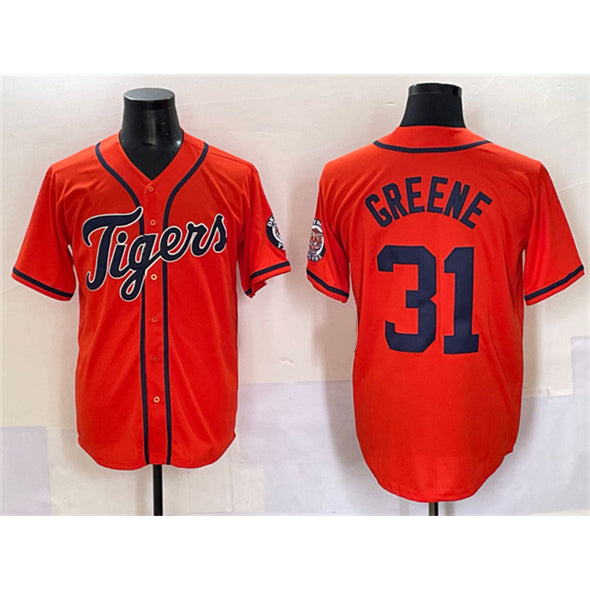 Detroit Tigers #31 Riley Greene Orange Jereymy With Patch Cool Base Stitched Jersey