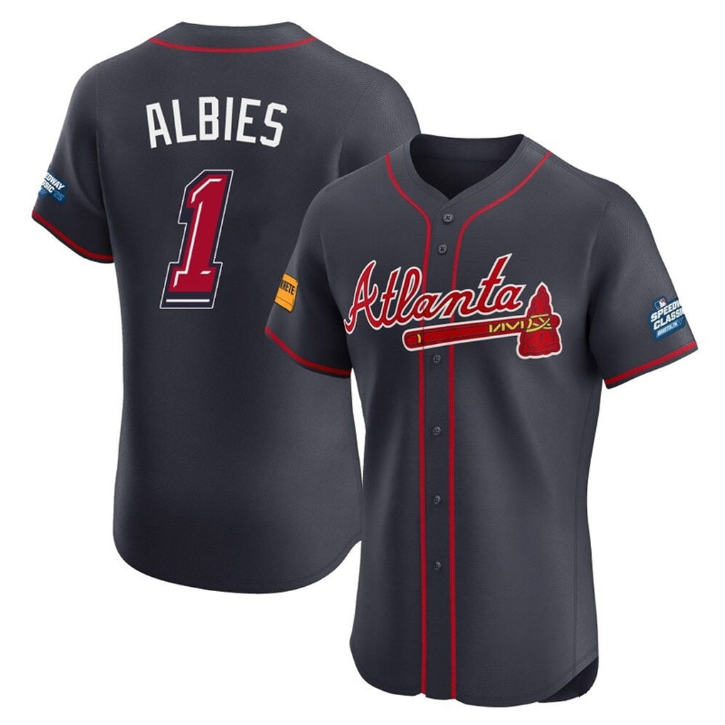 Atlanta Braves #1 Ozzie Albies Player Navy Jereymy 2025 Speedway Classic Limited Elite Home Game Stitched Jerseys
