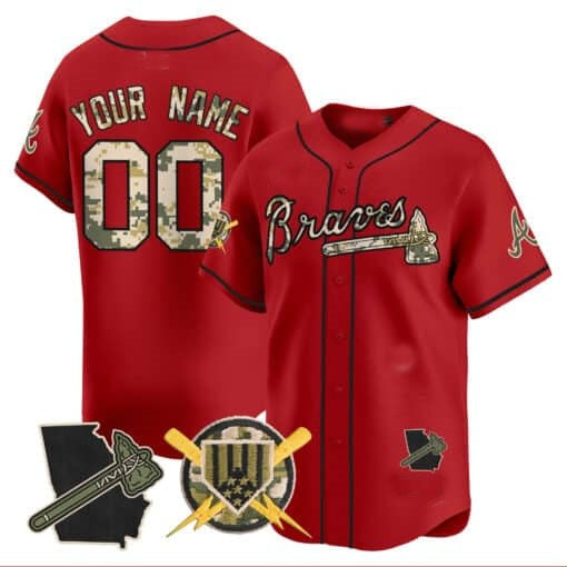 Custom Atlanta Braves Armed Forces Day Vapor Premier Limited Jersey ¨CRed Jereymy
